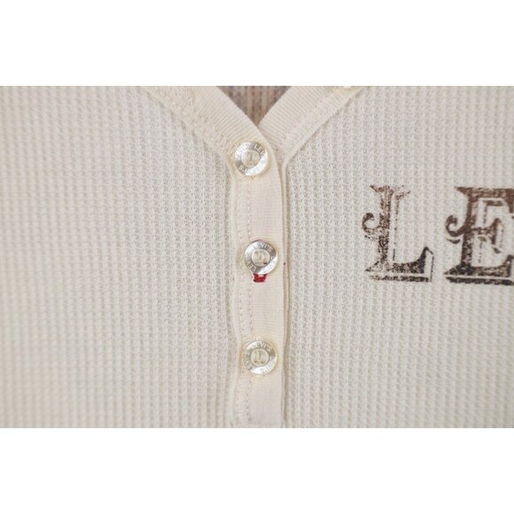 Vtg Y2K Levis Woemns Large Babydoll Cropped Thermal Waffle Knit Henley T-Shirt - Picture 5 of 14